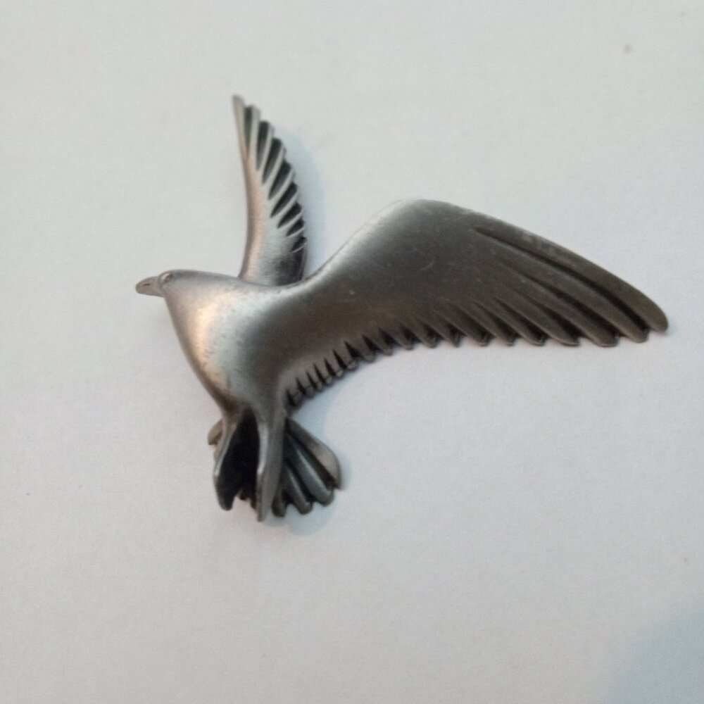 Vintage Pewter Pendant Stainless Steel Seagull Bird